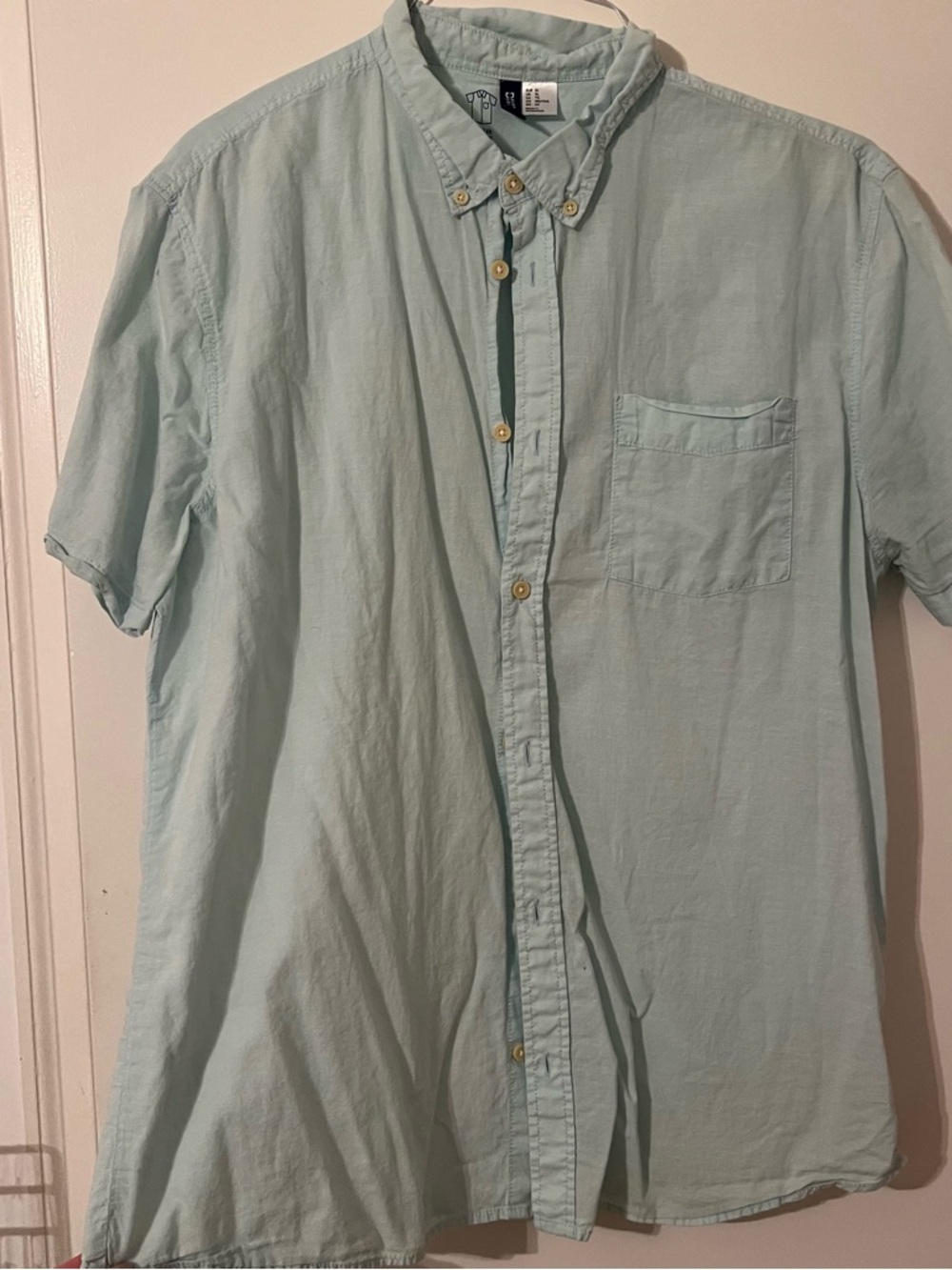 H&M Men's Pale Mint Short-Sleeve Button-Down Shirt